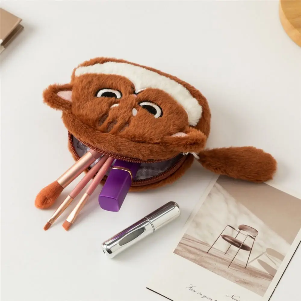 محفظة نسائية للعملات المعدنية على شكل قطة بسحاب للإغلاق، حقيبة سلسلة مفاتيح صغيرة من القطيفة الناعمة المحمولة لأحمر الشفاه للأطفال ومحافظ للعملات المعدنية