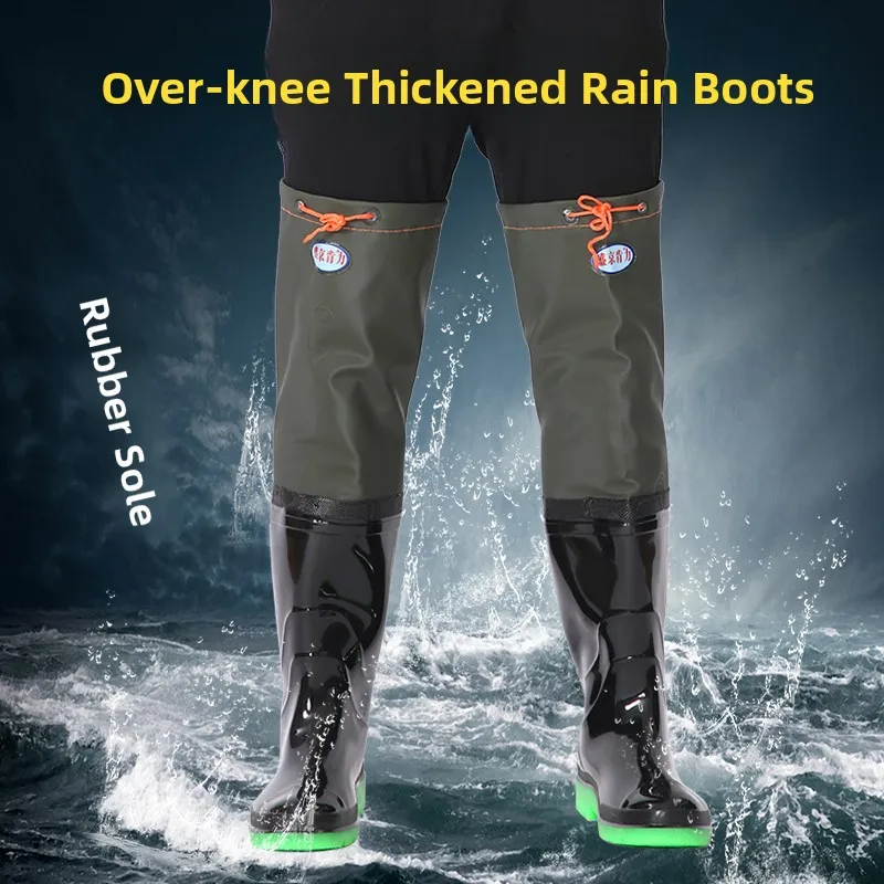 Thickened Over-Knee Rain Boots Men's High-Tube Wading Shoes Fishing Outdoor Waterproof Leg Pants Spring Autumn Winter Unisex
