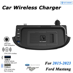 15W Car Wireless Charger For Ford Mustang 2015-2023 QI Phone Charger Panel 27W Wired Fast Charger Pad Modified Car Accessories