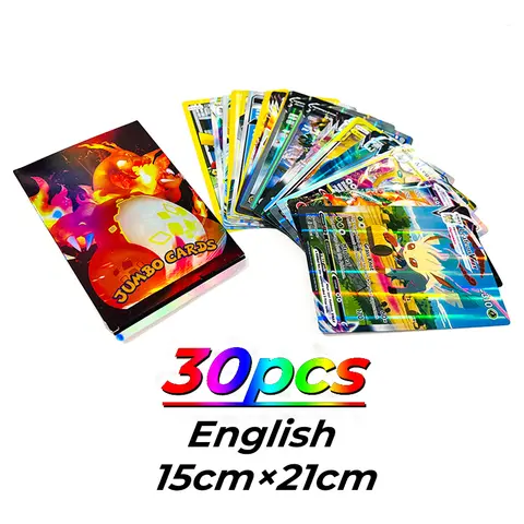 새로운 애니메이션 포켓 30Pcs 영어 점보 문자 카드 Vmax Vstar Gx Greninja Charizard Mewtwo 슈퍼 샤이닝 희귀 카드 생일 선물 1