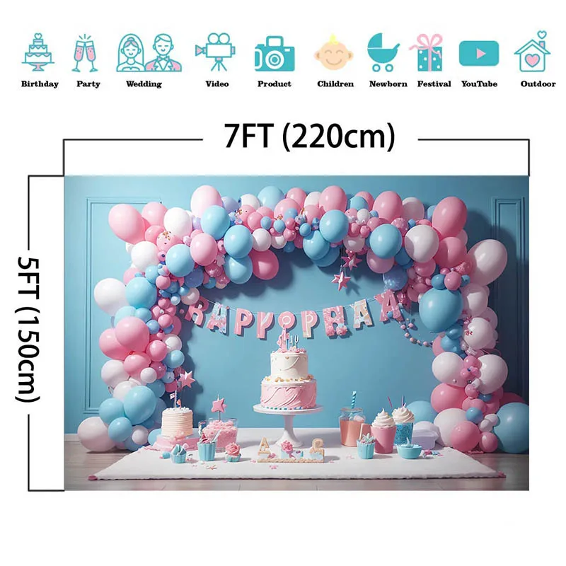 Happy Birthday Photography Background Colorful Arch Balloon Wall Decorative Child Newborn Kids Baby Shower Backdrop Photo Studio