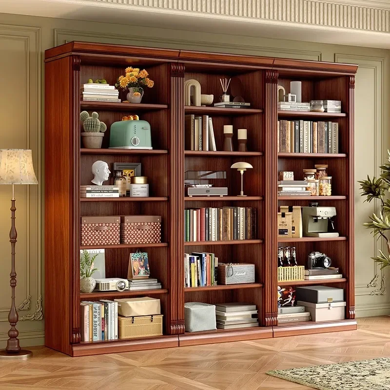 American retro solid wood bookcase study combination bookshelf mahogany glass door integrated drawer storage locker
