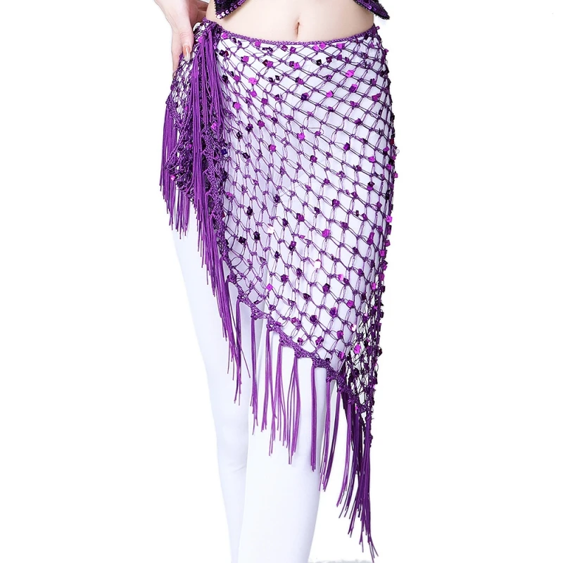 Hollow Out Belly Dance Sequined เข็มขัดเครื่องแต่งกายกระโปรงสะโพกเวทีเสื้อผ้าโซ่เอวผ้าพันคอหญิง Dancewear 14 สี