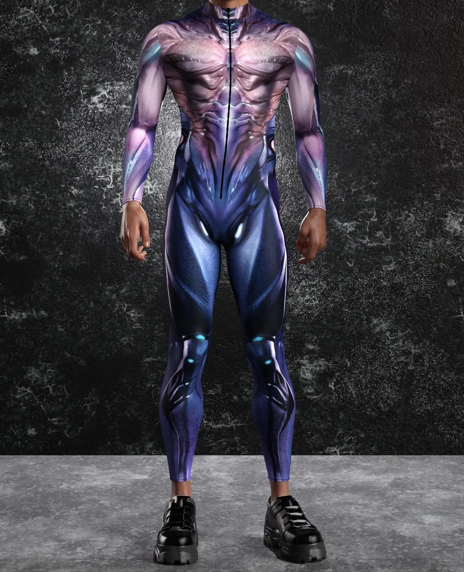 

2025 Men Cyber Muscle 3D Printing Holiday Party Punk Jumpsuit Onesie Halloween Cosplay Costume Allen Bodysuit Steampunk Romper