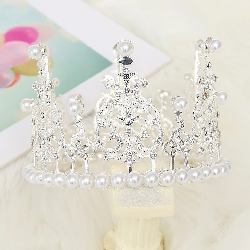 Mini Pearl Crown Elegant Gold Silver Color Small Size Pearl Tiara Princess Topper Hair Crown Wedding Hair Accessories Jewelry