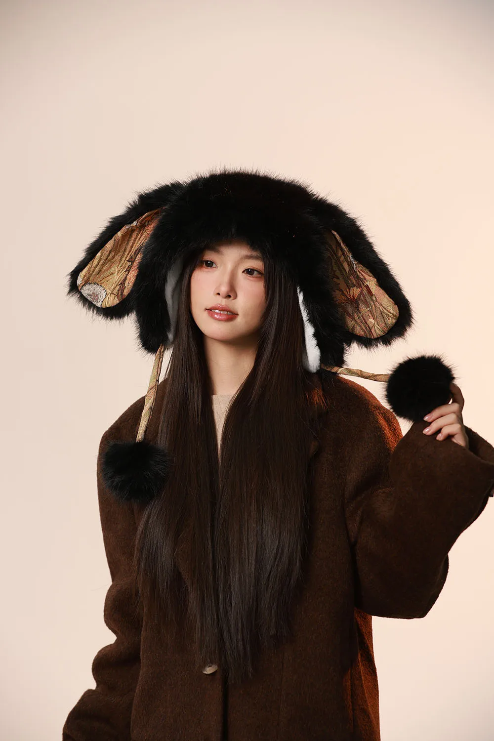 2025 مخطط طويل الأذن أرنب قبعة المرأة الخريف الشتاء Skullies Beanies الملونة إيرفلاب قبعة الإناث اليدوية شرابات قبعة صغيرة #5