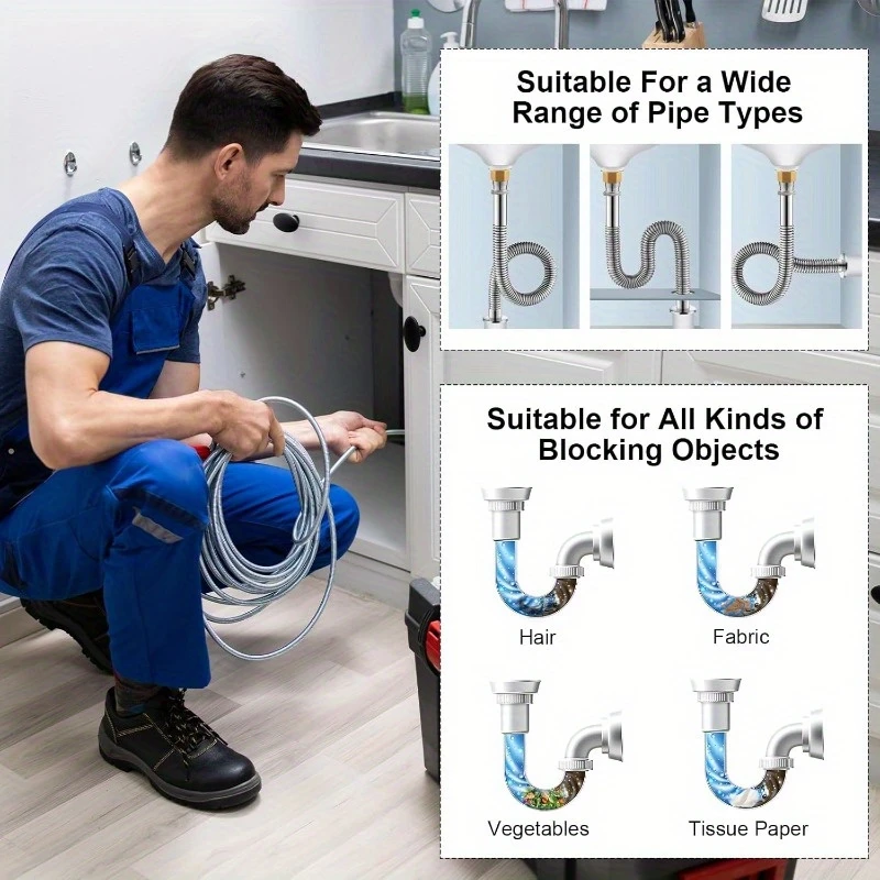 Manual Crank Water Drainage Auger With 5m Flexible Metal Cable For Kitchen And Bathroom Sink Toilet Shower Pipe Unblocker