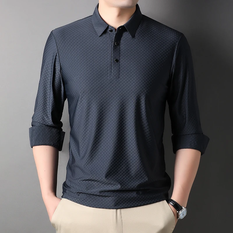 

Long Sleeve Men's Polo Shirts High Quality Solid Color Spring Autumn Business Casual Simple Slim Fit Man Polo Shirts 4XL
