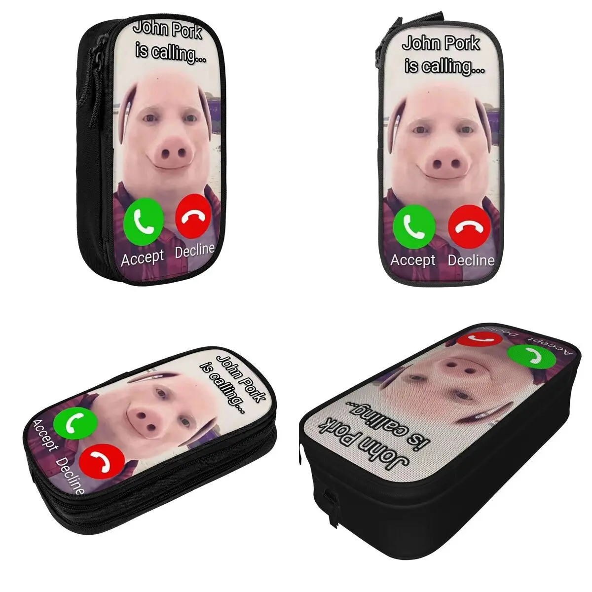 John Pork Is Calling Funny Meme Pencil Case Double Layer Large Capacity Kids School Supplies Pencil Case Stationery Gift