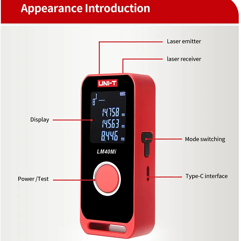 UNI-T Mini misuratore di distanza laser 40m 60m Telemetro Display a LED Misuratore di nastro digitale Telemetro portatile ricaricabile