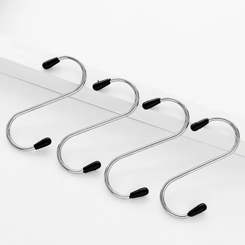 4PPcs S Shaped Hook Stainless Steel Kitchen Bedroom Multi-function Railing S Hanger Hook Clasp Holder Hooks Hanging Storage Tool