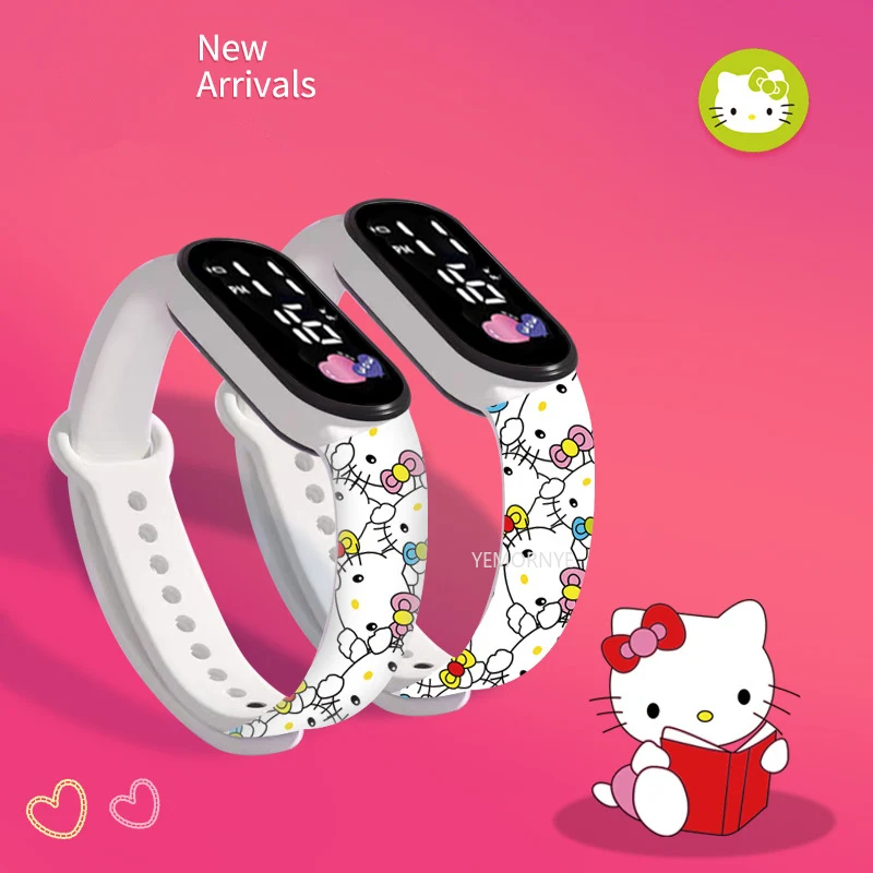 Cartoon Hello Kittys Electronic Led Sports Watch Kawaii Sanrio Kuromi Cinnamoroll Student Child Printing Water Proof Gifts Toys
