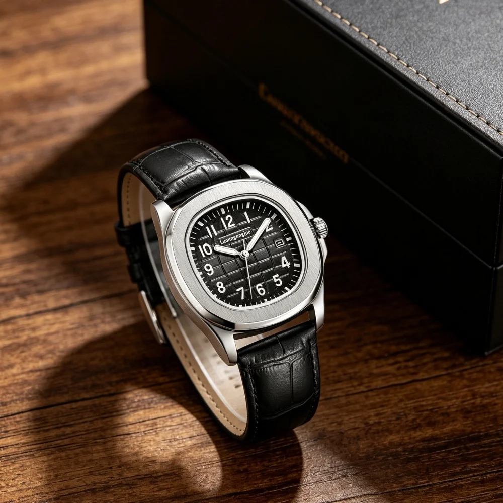 Authentic Men's Mechanical Watch, Classic Style Square Mechanical Wristwatch, Skeleton Design Leather Strap, Calendar Waterproof Fully Automatic Mechanical Watch, High-End Business Casual Wristwatch, Craftsmanship Replica Mechanical Watch, Men's Light Luxury Commuter Wristwatch, Preferred Gift Choice