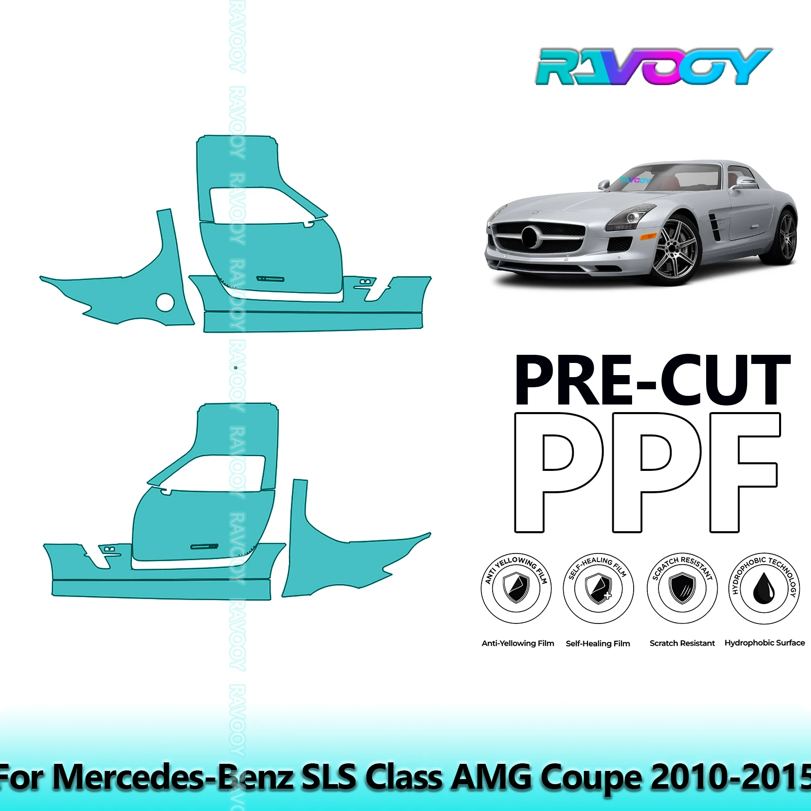 

For Mercedes-Benz SLS Class AMG Coupe 2010-2015 8.5mil Pre-Cut PPF Door & A/B Pillar Kit TPU Paint Protection Film Set