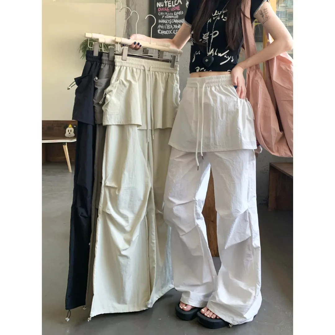 Calças Casuais de Cintura Alta com Pernas Largas Retro Estilo Falso de Duas Peças Versáteis para Trabalho F Outono em ...