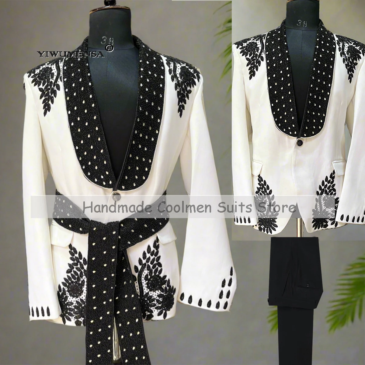 

Exclusive Beaded Stoned Suits Men For Wedding Shawl Lapel Prom Blazers Customized 2 Pieces Man Banquet Dress Groom Tuxedos 2025