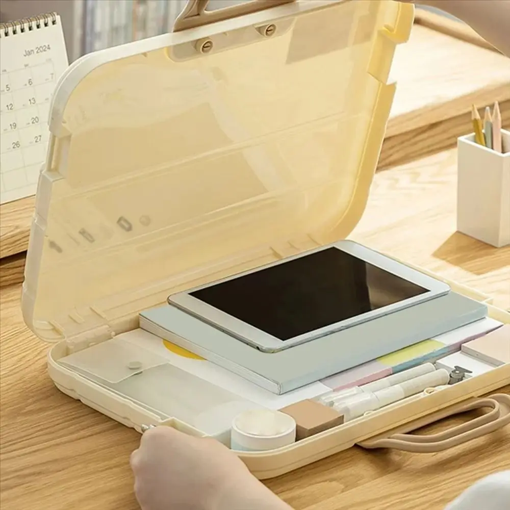 Portable Documents Case with Handle Large Capacity Handheld File Bag Plastic Clear View Document Storage Boxes Student Use