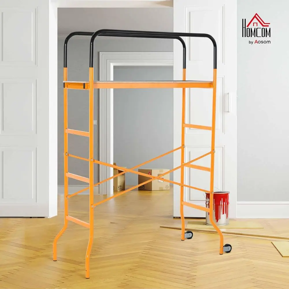 سقالة فولاذية ذات 4 خطوات 4.6 × 2 × 6 قدم، عجلتين متحركة مجانية للديكور الداخلي والخارجي، مضادة للانزلاق، سعة 440 رطل