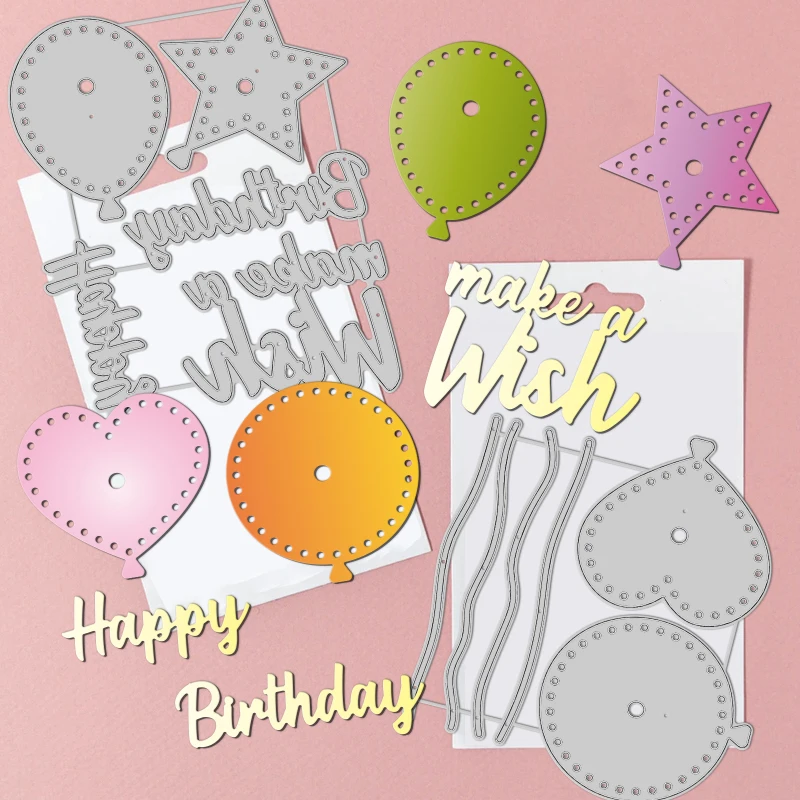 مجموعة بالونات معدنية لحفلات أعياد الميلاد ، قوالب قطع ذاتية الصنع ، قصاصات ، استنسل منقوش ، 2 مجموعة من 11 جزءًا