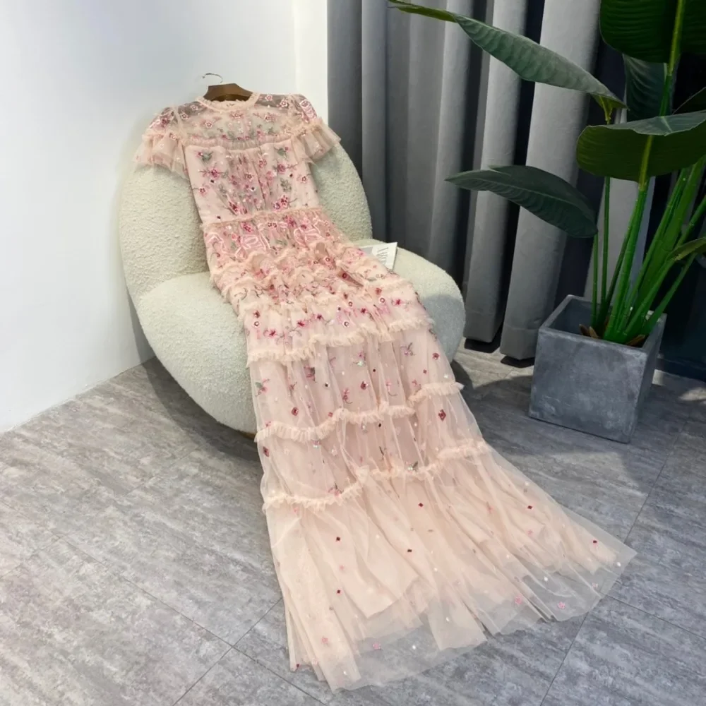 For Ladies Daily Beautiful 2025 New Beautiful Pink Rose Floral Printmidi Dresses 2025 High Quality