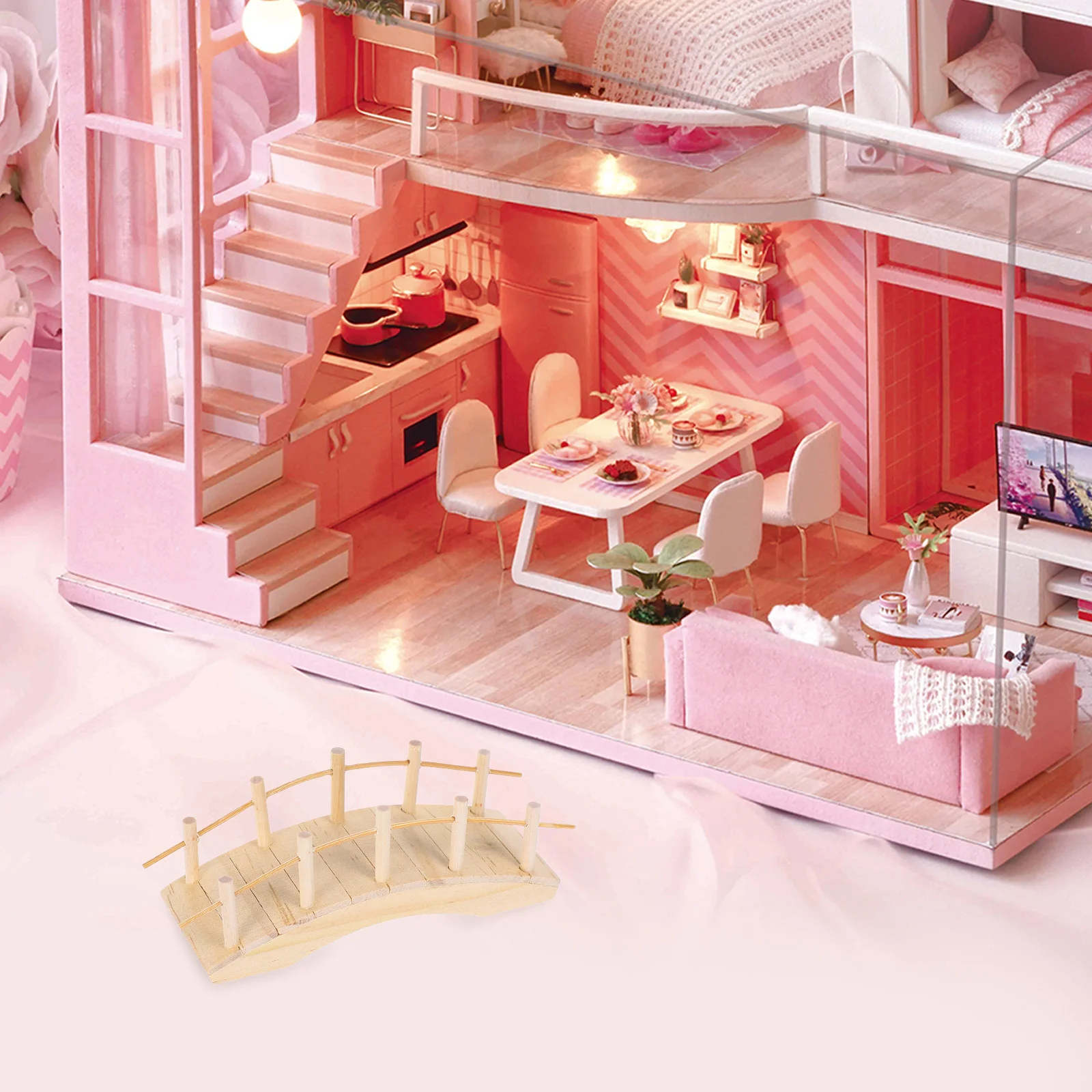 

Small Wooden Footbridge Vintage Style for Fairy Garden Bonsai Terrarium Dollhouse Mini Landscape Decoration Craft Supply