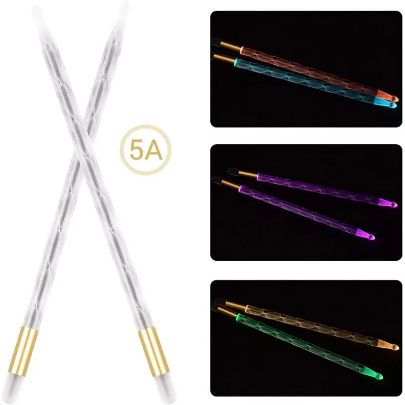 Luminous Drum Stick Glow in The Dark Fluorescence 5A LED Acrylic Jazz Drumsticks for Stage Party Performance Props