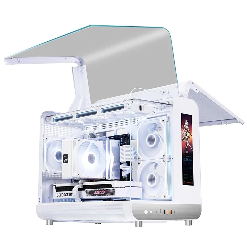 Корпус WING MATX Seaview для вертикального настольного компьютера с водяным охлаждением 360°, интерфейсом TYPE-C и экраном.