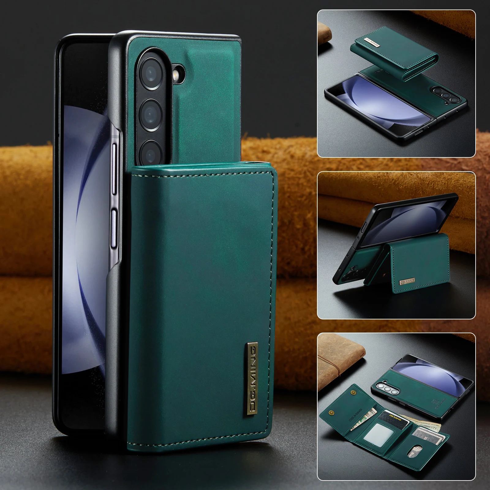 

Чехол-кошелек для Samsung Galaxy Z Fold 6 5 4 3 Ретро Кожаный Магнитный съемный с держателем-кошельком тройного сложения