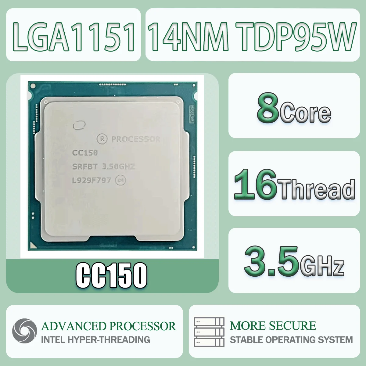 Proces Intel CC150 SRFBT 3,5 GHz 8 núcleos 16 hilos 14nm TDP95W ordenador CPU procesador servidor LGA 1151 para H310 B365 H370 Z370 Z370 Z390