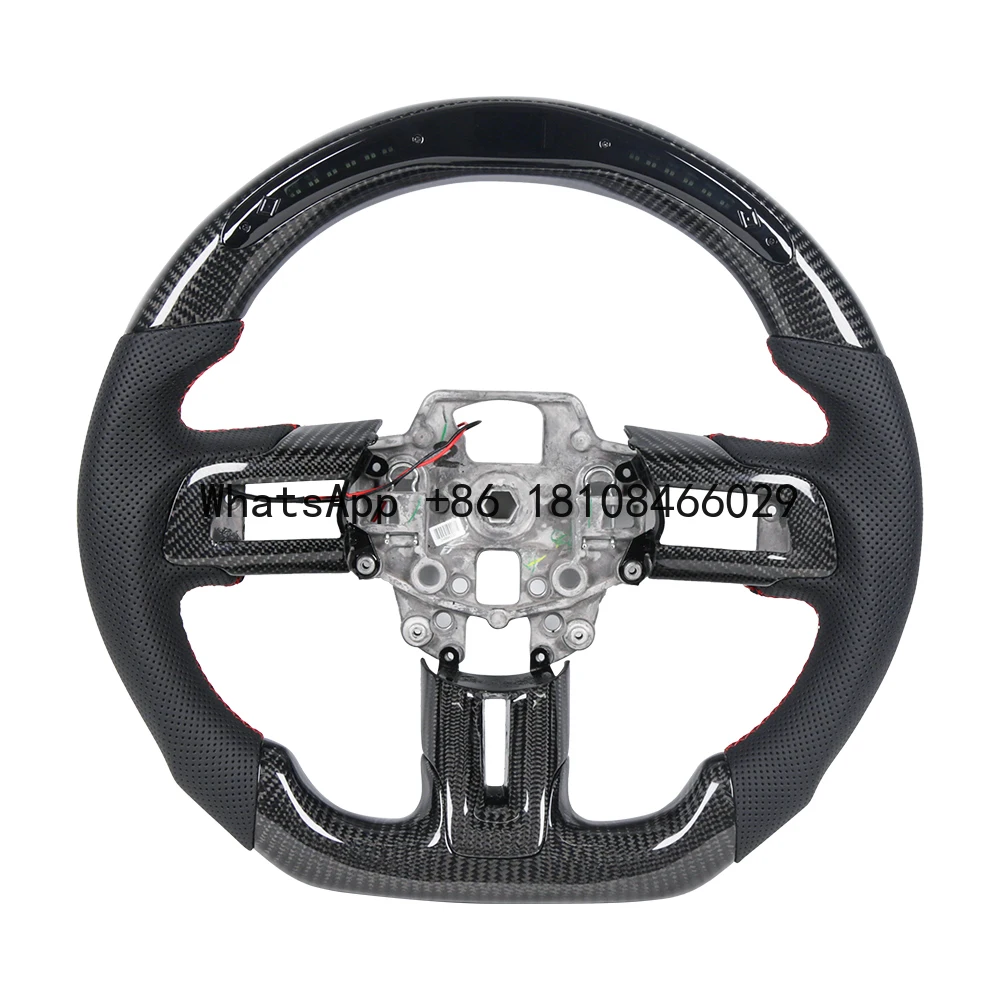 Carbon Fiber Steering Wheel Fit For 2015-2017 Mustang EcoBoost GT Shelby-Mustang GT350 GT350R 2.3L 5.0L +LED No Heated