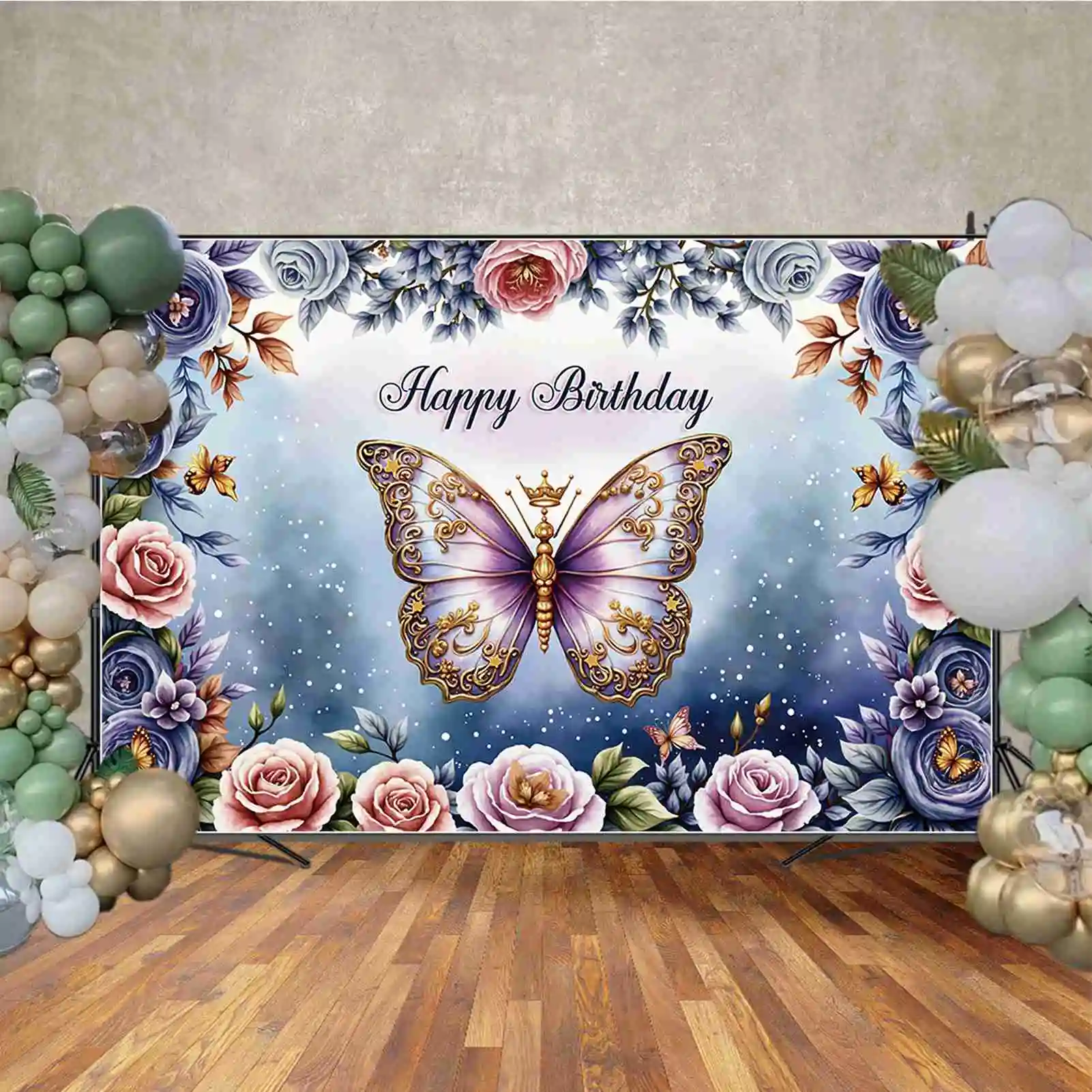 MOON.QG Schmetterling Geburtstag Hintergrund Fotografie Blume Goldene Punkte Märchen Photozone Hintergrund Baby Studio Photobooth Requisiten