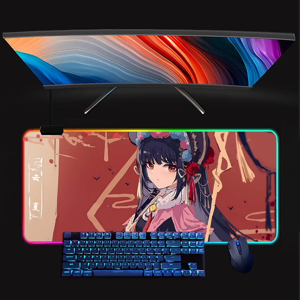 Yun Jin Genshin Impac RGB Pc Gamer Teclado Mouse Pad Mousepad LED Brilhante Mouse Pads Borracha Gaming Computer Mausepad