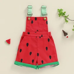 New Fashion Children Clothes Baby Girls Watermelon Overalls Casual Square Neck Sleeveless Shorts Toddler Romper Jumpsuits