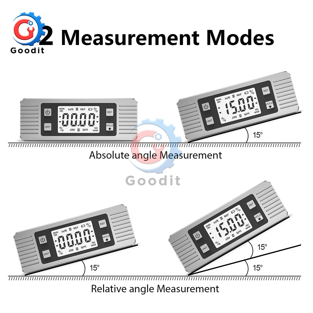 Digital Protractor Absolute/Relative Angle Finder Inclinometer Electronic Level 360 Degree Magnets Level Angle Slope Test Ruler