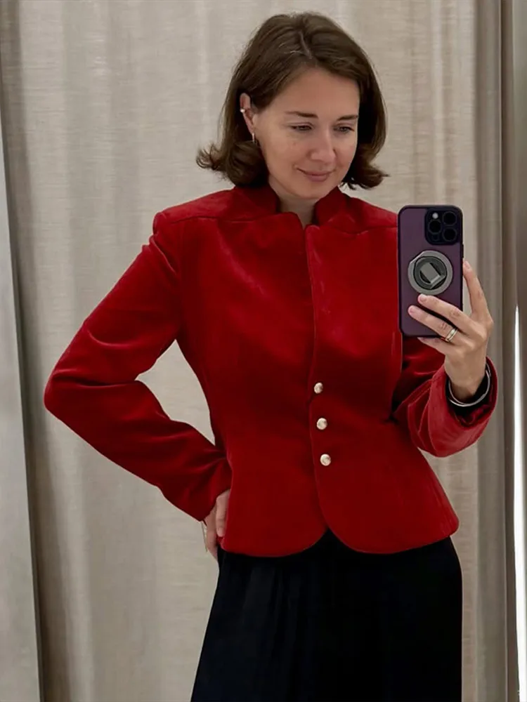 2026 Autumn Elegant Velvet Women's Coat Skirts Suit Metal Button Hip Package Mini Skirt Lady Set  Fashion Female Outfits New