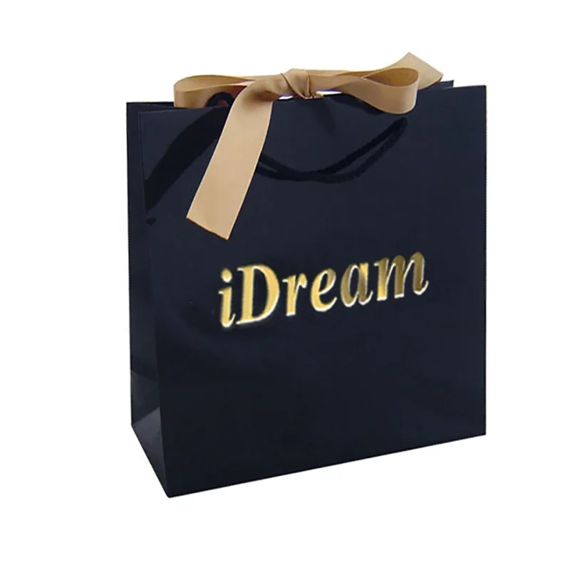 Sac en papier d'emballage de bijoux, logo doré déjoué à chaud, estampage noir mat, cadeau d'achat, nouveau