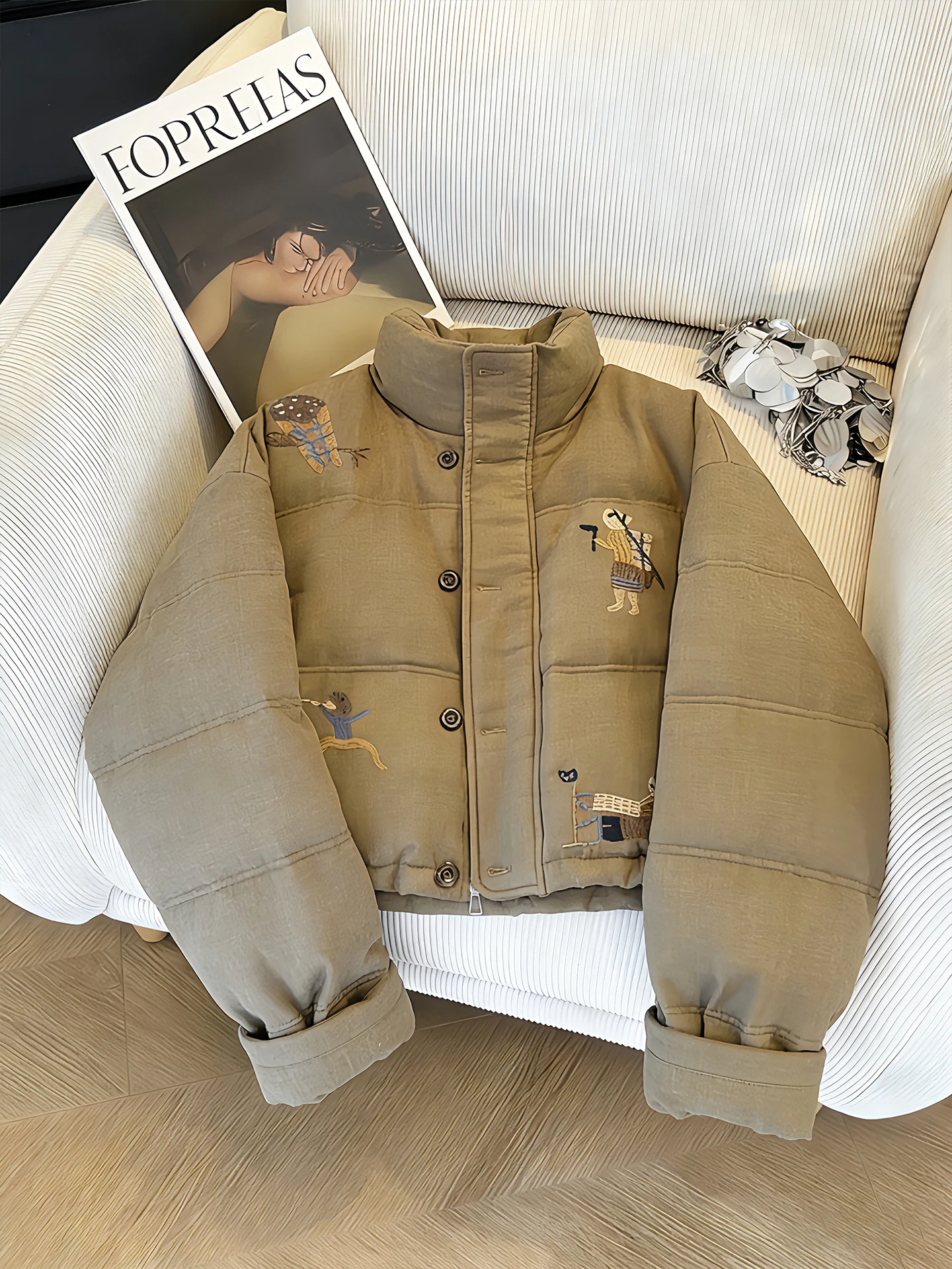 

Warm Cotton Jaet ort Stand Collar Men's Faionable Trendy Loose Versatile Cotton Clothes Retro Sle Long Sve Button ...