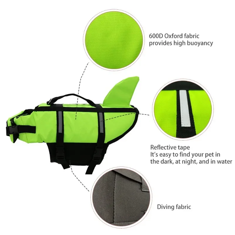 Rescue Canine Schwimmweste – Haifischflossen-Design mit Griff oben für Notfälle, Sommer-Spritzschutz-Hunde-Badebekleidung, Urne für menschliche Feuerbestattung