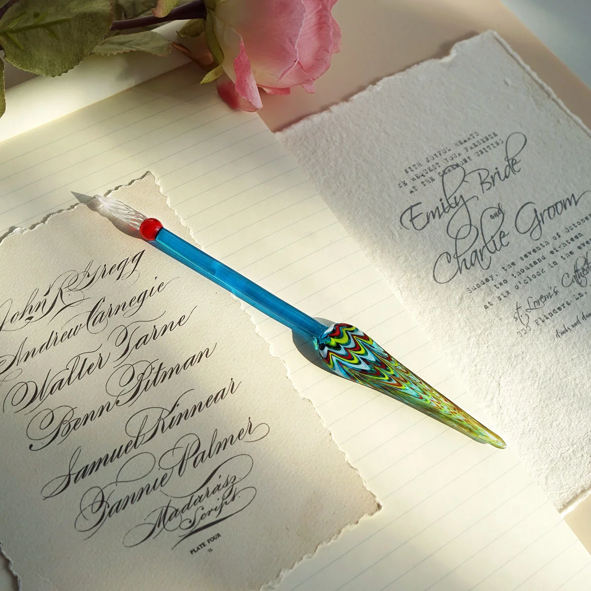 French J. Herbin Traditional Hand-made Glass  Dip Pen, Exquisite Peacock Feather Shape Pen