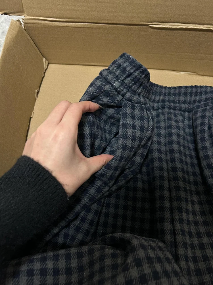 ارتفاع الخصر Fce اصطف منقوشة السراويل النسائية خريف شتاء 2024 جديد Sle التخسيس الدافئة فضفاض مستقيم الساق واسعة الساق بنطلون