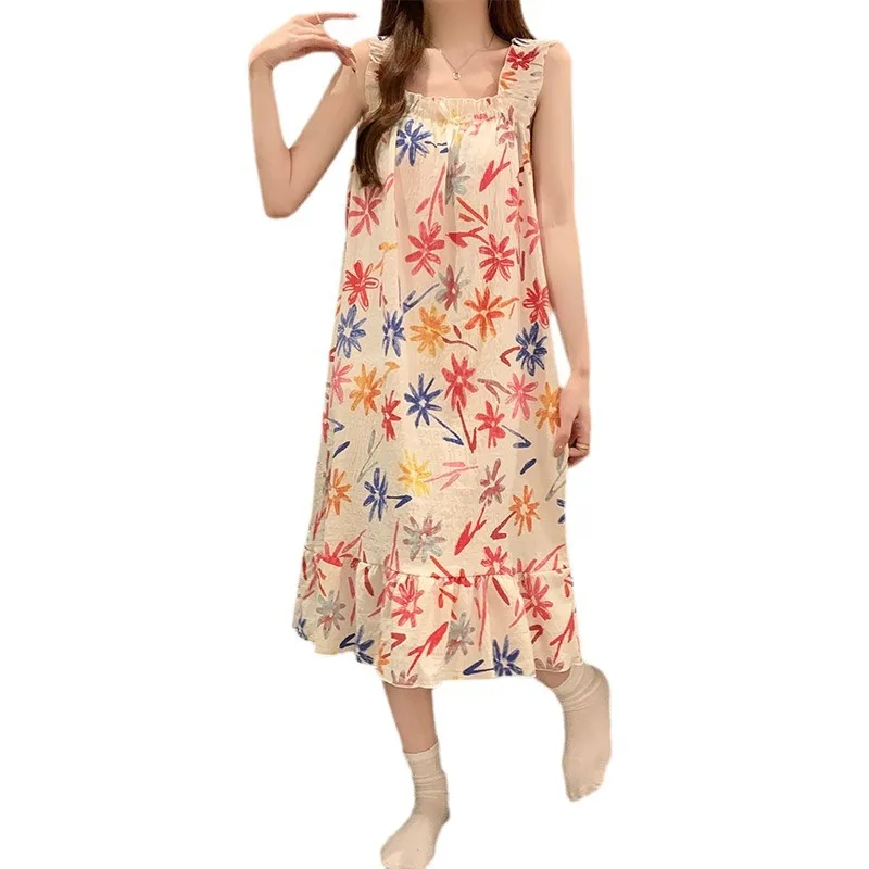 Cute Princess Floral Print Sexy Camisole Nightgowns Nightdress Night Dresses Lady Outfit Lounge Women Pijama Sleepwear