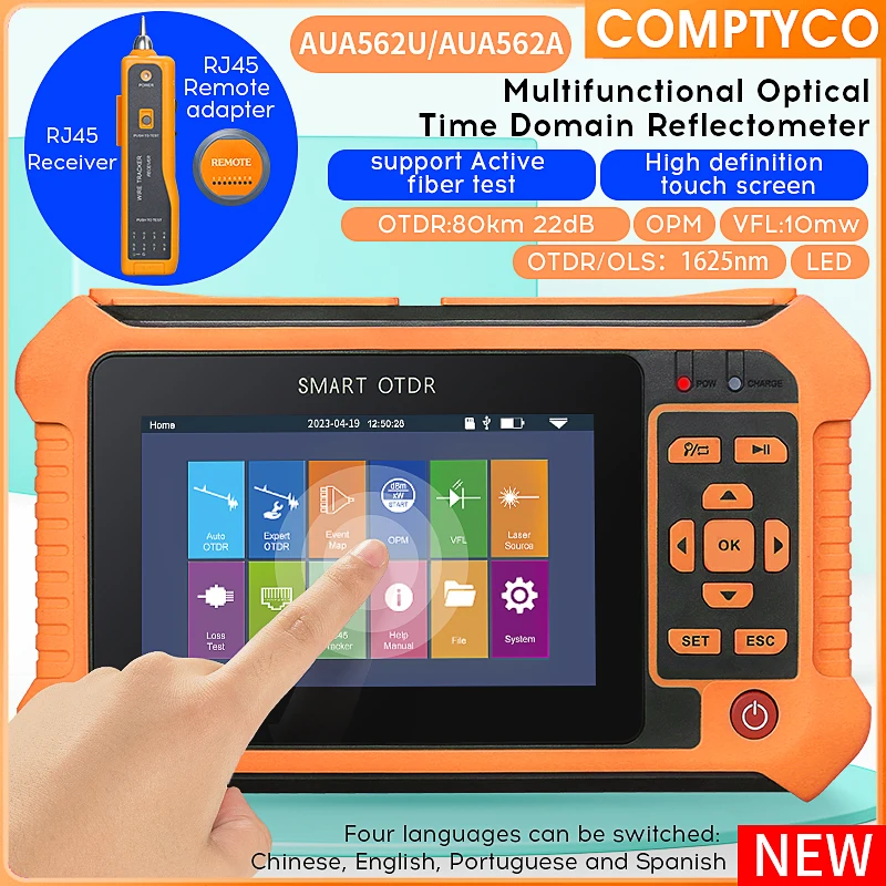 

COMPTYCO OTDR AUA 562U/A 1625nm 80KM 22dB Fiber Optic Reflectometer Touch Screen VFL OLS OPM Event Map Support Active Fiber Test