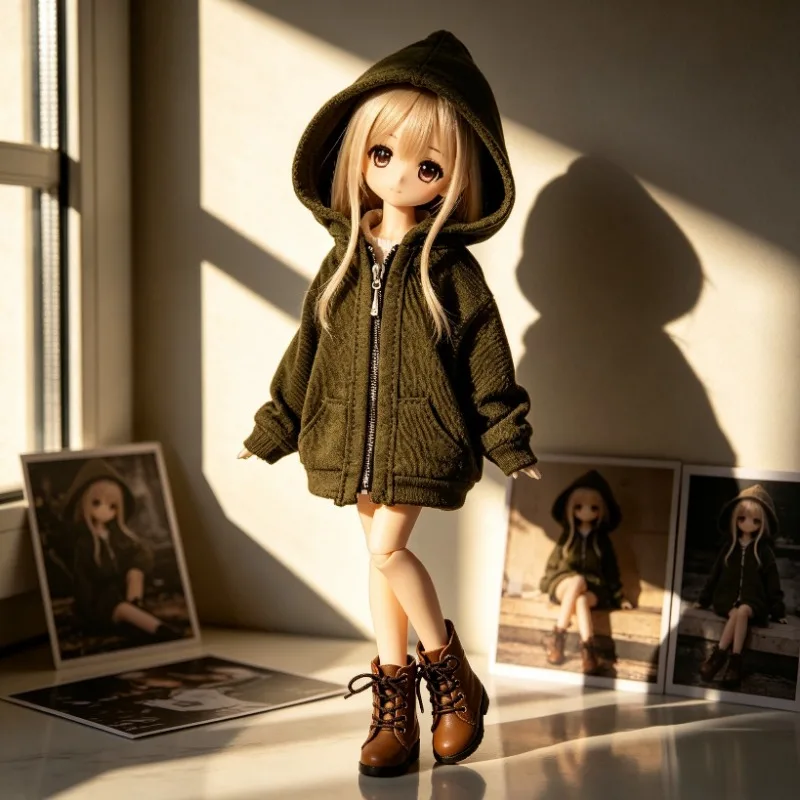 Distressed Zipper Hoodie with Pockets for Blythe OB24  1/6 Scale Doll Clothes Vintage Sweatshirt Accessories