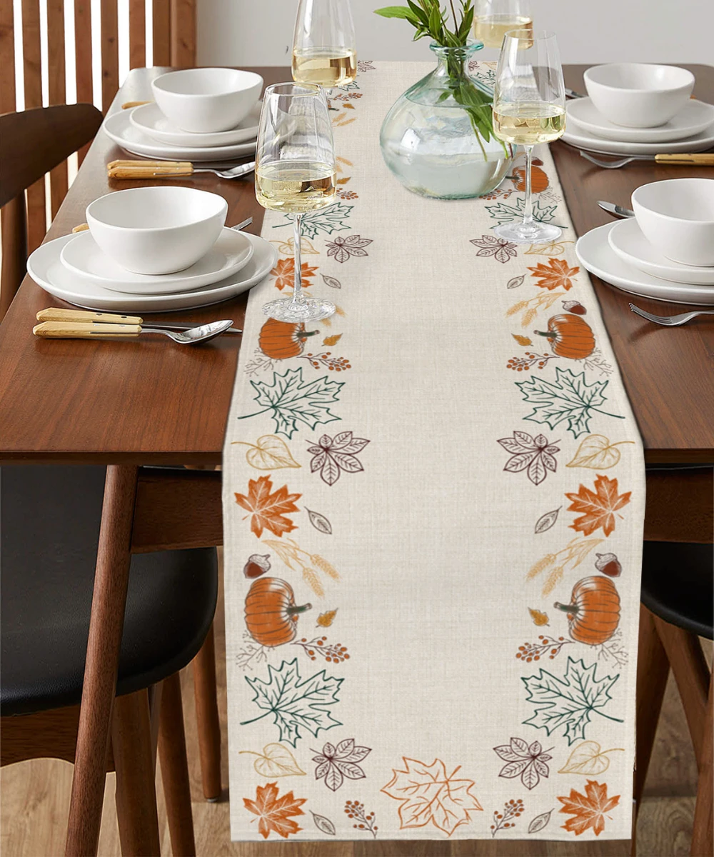 Thanksgiving Autumn Pumpkin Dining Table Runner Wedding Decor Linen Table Runner for Dining Table Christmas Decoration