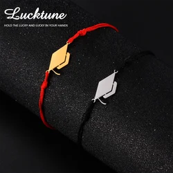 Lucktune Graduated Cap Pendant Cord Bracelet Stainless Steel Campus University Hat Bracelet for Student Jewelry Graduation Gift
