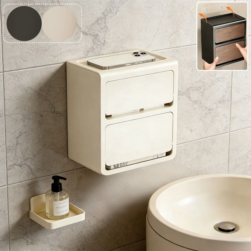 

Настенная коробка для салфеток, 2-слойная стойка для хранения, многофункциональный неперфорированный держатель для туалетной бумаги, подходит для ванных комнат, кухонь