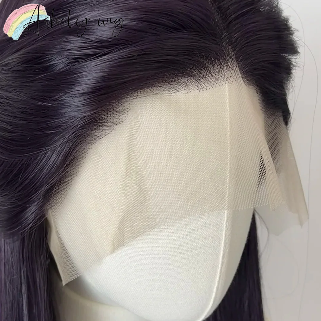 Dark Purple Wig 13x4 Lace Front Cosplay Wigs 26inch Long Straight Natural Silky Synthetic Lace Frontal Wig for Daily Use Party