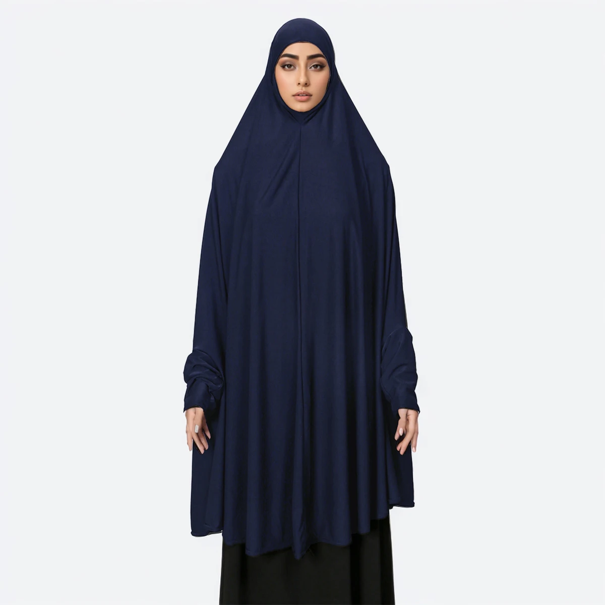 Moslim Abaya met mouw Dames Hijab Lange sjaal Volledige dekking Effen kleur Gebedskleding Premium katoenen hennep Effen hijaabs