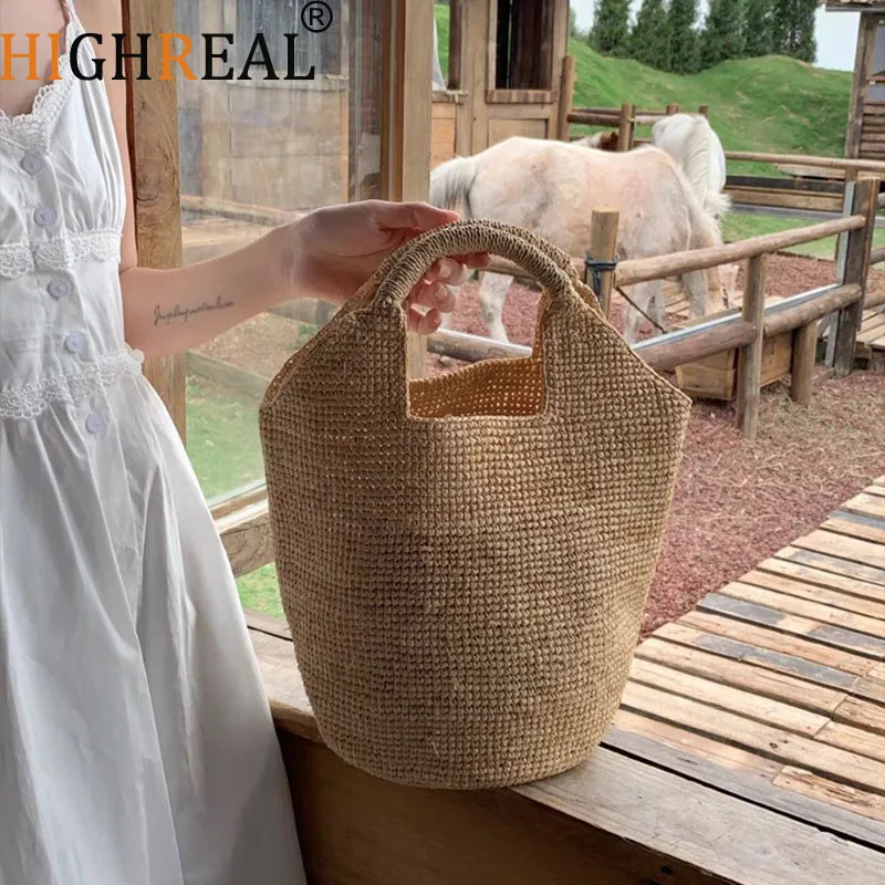 

Retro Fashion Nature Raffia Straw Beach Lady Hand Bag Tote Travel Bohemian Straw Women Summer Basket Handbag Purse