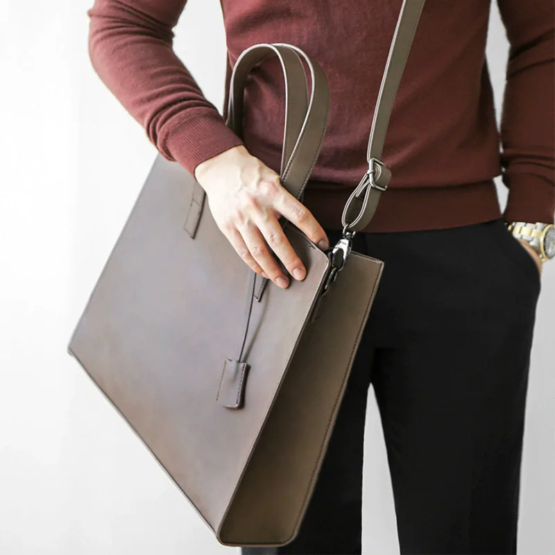 Genuine Leather Men Briefcase Vintage Laptop Handbag Casual Shoulder Bag Large Capacity Messenger for Macbook
